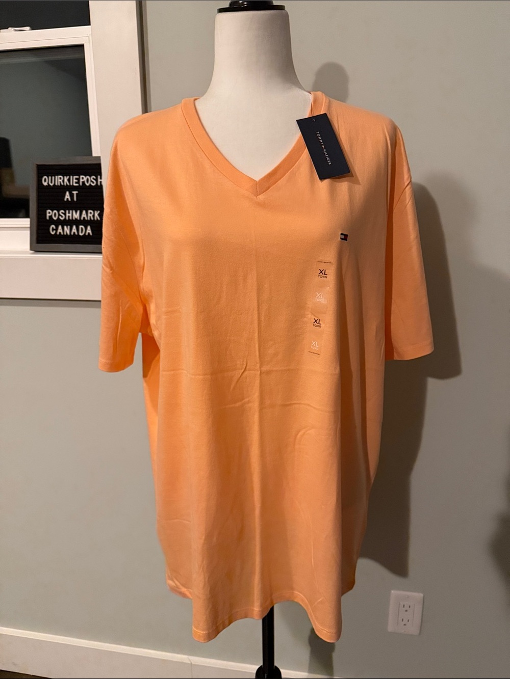 Tommy Hilfiger Men's Peach V-Neck Short Sleeve Tee